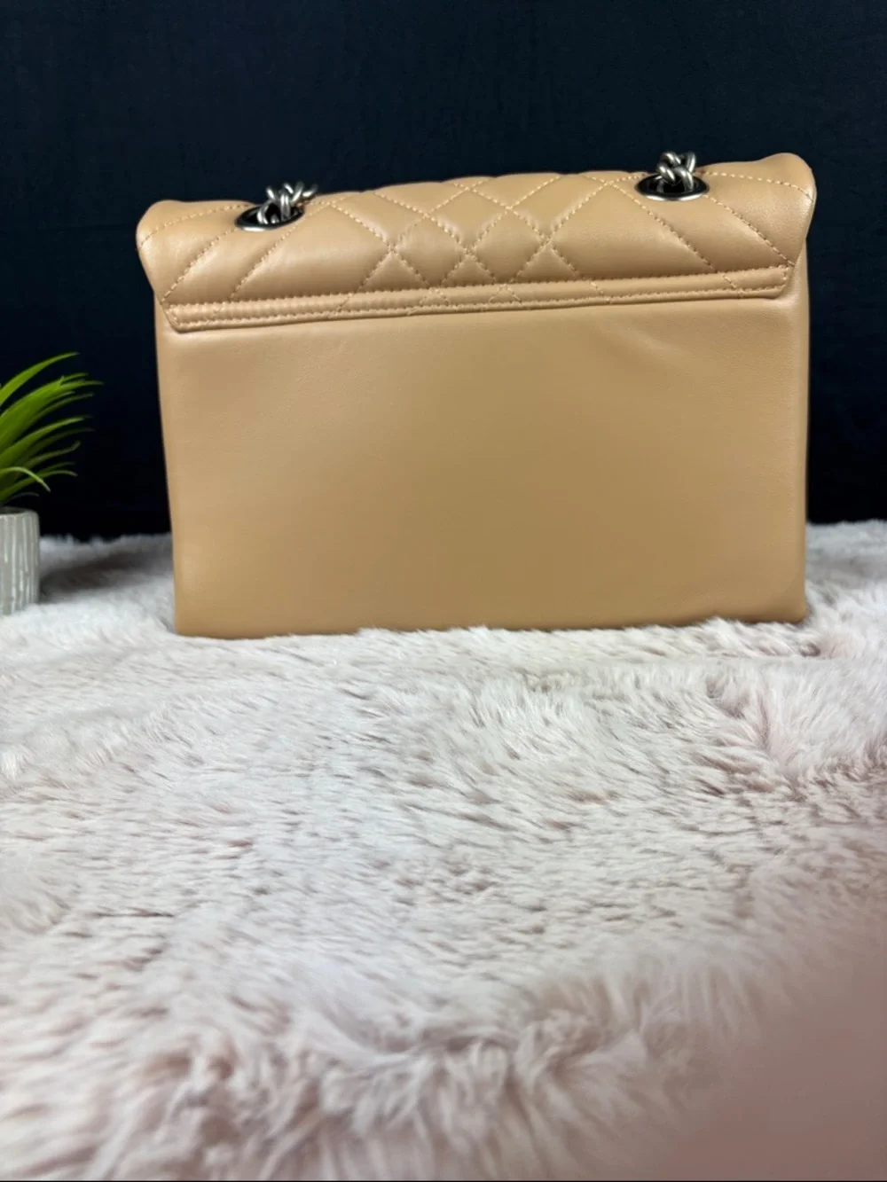 Kurt Geiger London Brixton Diamond Quilted Leather Camel Tan Antiqued Hardware